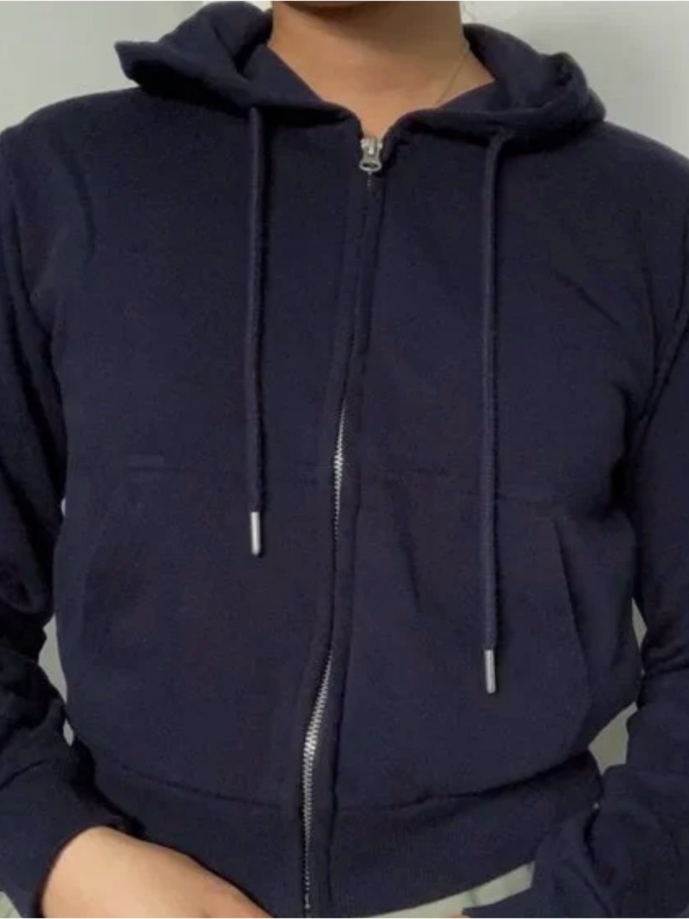 Garage Navy Cropped Zip-Up Hoodie